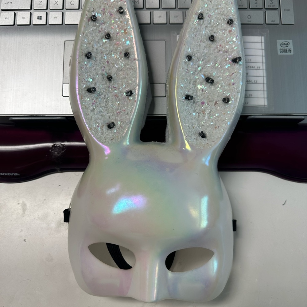 Iridescent Halloween Bunny Mask with Glitter Accents